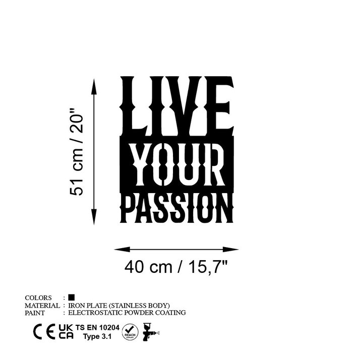 Wallity Live Your Passion Escultura de Pared Metálica Negra Wallity Live Your Passion Escultura de Pared Metálica Negra